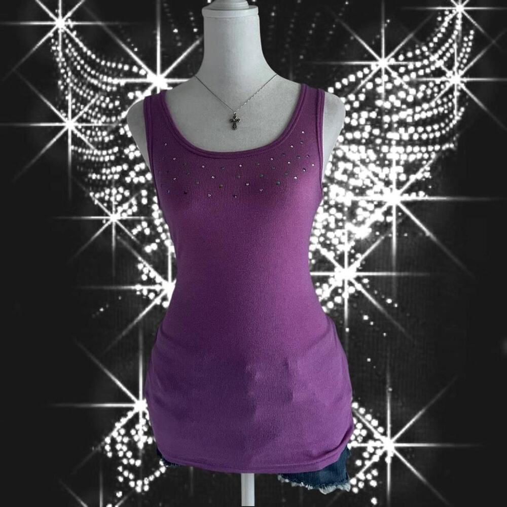 sequins & rhinestones crimson purple ribbed skinny tank top
